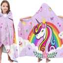 Kids Beach Towels Hooded Bath Towels for Girls, Rainbow Unicorn Toddler Beach, Bathroom, Pool Swim Towel for Girls 30 X 50 in