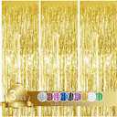 3Pcs Gold Metallic Tinsel Foil Fringe Curtains,3.28ft x 6.56ft Gold Photo Booth Backdrop Streamer Curtain,Photo Booth Props,Ideal Bachelorette Party Supplies, Birthday, Christmas,New Year Decorations