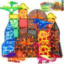 Coodoo Dinosaur Toys Magnetic Tiles Lava Dinosaur World Set - Magnetic Blocks Building for Kids 3-5 5-7 Girls Boys Toy Age 4-6 6-8, Classroom Must Haves Toddler Sensory for 3+ Year Old Kids Toys