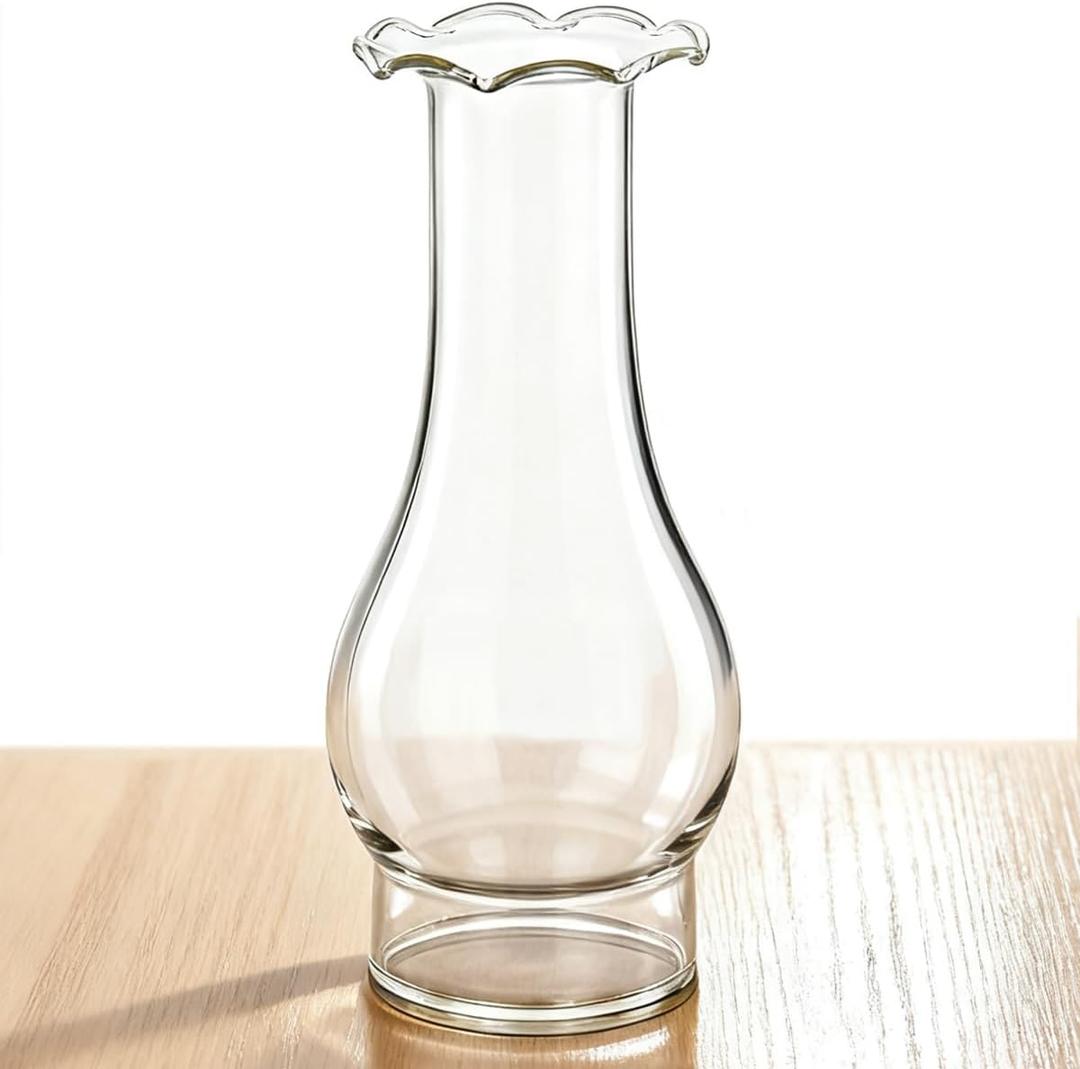 Oil Lamp Chimney Replacement,3 Inch Base by 9 Inch Tall Kerosene Lamp Globe,Clear Glass Oil Lamps Globe,Hurricane Lamp Globes Shade Cover,Crimped Top Chimney For OilLamps For Indoor Use Parts