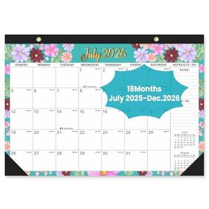 Comix 2025-2026 Floral Desk Calendar - 18 Month Desk Calendar (July 2025–Dec 2026) | 17"x12" Thick Paper with Classic Design for Office & Home