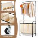 MYOYAY 3 Section Laundry Sorter with Garment Hanging Bar Rack Foldable Ironing Board, Laundry Basket Organizer Heavy Duty Laundry Hamper Rolling Cart with Lockable Wheels and 3 Removable Bags, 28.74 x 16.93 x 66.93 inches