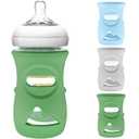 2 x 3 Pack Silicone Sleeve for Philips Avent Glass Bottle - Shatter Proof Natural Silicone Bottle Sleeve for Anti Colic Baby Bottles 8 oz & 4 oz - Anti Flow Sleeve for Infant Bottles (Green&Light Grey&Blue)