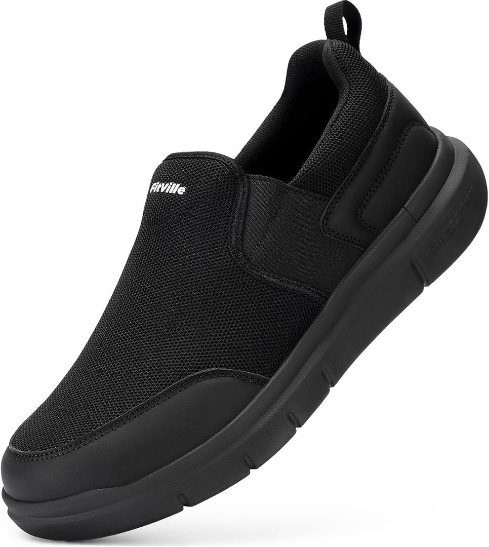 FitVille Men's Extra Wide Slip on Walking Shoes, Lightweight Non-Slip Breathable Casual Loafers for Standing All Day, 13 X-Wide