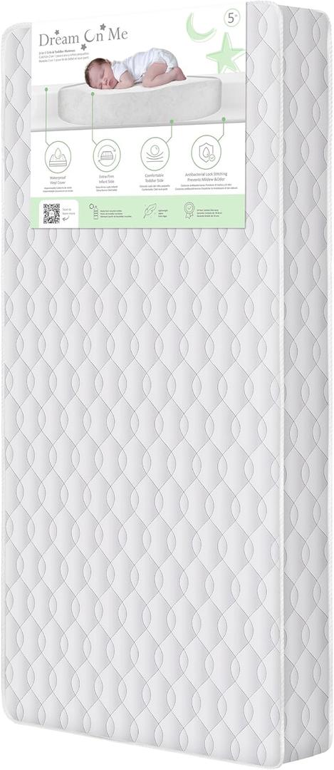 Dream On Me Cozy Cloud 2-in-1 Crib Mattress, Dual-Sided for Infants & Toddlers, Waterproof Cover, GREENGUARD Gold Certified, Fits Full Size Crib & Toddler Bed, 52 x 28 x 5