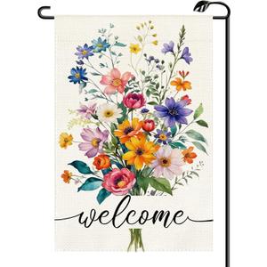 Spring Colorful Floral Welcome Garden Flag 12x18 Inch Vertical Double Sided Seasonal Summer Small Flags Farmhouse Outside Decoration For Yard (ONLY FLAG) CJ56