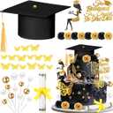 Boao 36 Pcs Graduation Cake Decorations Congrats Grad Cake Toppers Class of 2026 Cap Diploma She Believed She Could Rose Butterfly Decor for Girls 2026 Graduation Party Supplies(Gold)