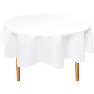 Hiasan Round Linen Table Cover 80 Inch - Wrinkle and Stain Resistant Washable Polyester Fabric Table Cloth for Dining Room Kitchen Party, White