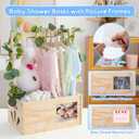 Wooden Baby Shower Crate Closet, Personalized Baby Shower Basket with Wreath & Hanger, Love at First Sight Sonogram Picture Frame, Easy Assembly Baby Clothes Storage Box for Pregnancy Gift