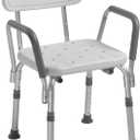 Drive Medical Shower Chair with Back & Padded Arms - Adjustable Height Bath Seat for Safety & Comfort - Lightweight Aluminum Construction- 350 Lb Capacity - White
