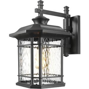Extra Large Outdoor Light Fixtures Wall Mount Black Exterior Lights | 18.5" Extra Large Aluminum Outdoor Wall Lantern with Water Ripple Glass, Outside Garage Lights for Porch, Front Door, Patio