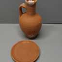 Hakan Anadolu Natural Clay Water Pitcher Set | Unglazed Terracotta Water Carafe & Plate | Traditional Small Mud Jug | Pottery Jar for Drinking Water (Small - 51 oz)