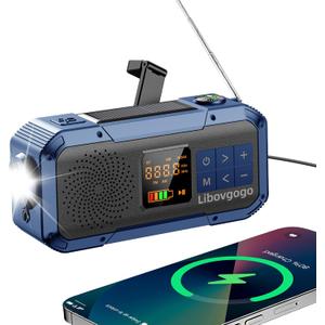 Emergency Weather Radio with IPX5 Waterproof Portable Bluetooth Speaker,USB-C Solar Hand Crank,NOAA Alarm AM FM Radio,Flashlight,SOS Alarm,2000mAh Cell Phone Charger for Camping and Survival (Blue)