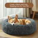 JOLLYVOGUE Calming Dog Bed Medium Size Dog, Anti-Anxiety Donut Medium Pet Bed, 27 inches Fluffy Faux Fur Round Cat Bed (Navy Grey)