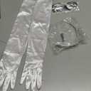 Princess Costumes Accessories for Women Silver Crown Headband Queen Tiara Long White Gloves and Sunglasses Set for Women's Princess Costume Party Cosplay Dress Up Bachelorette Party Decorations (Silver-03(no Headphones))