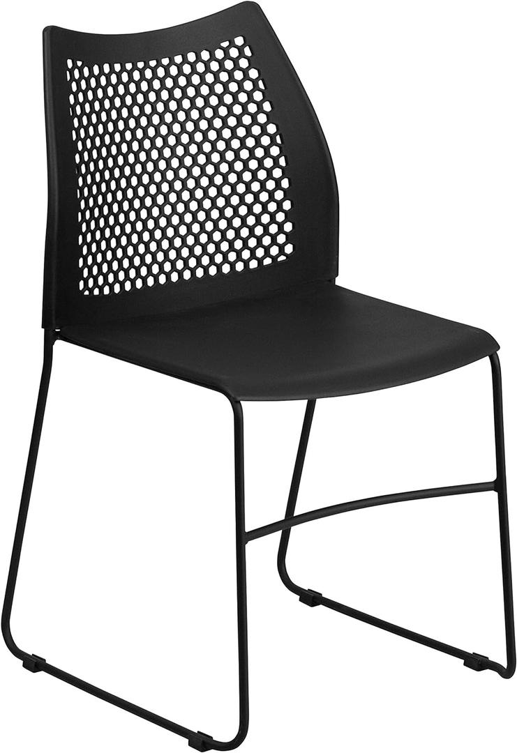 Flash Furniture HERCULES Series 661 lb. Capacity Black Stack Chair with Air-Vent Back and Black Powder Coated Sled Base (Set of 1)