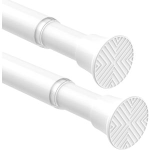 Tension Curtain Rods for Windows 24-48Inch 2Pack Spring Adjustable Curtain Rods No Drilling White Tension Rod Expandable Pressure Spring Tension Rod for Closets