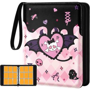 for 9 Pocket Trading Card Binder for 900 Cards - Cute Large Capacity Card Collection Album Folder with Zipper for Women Girls Teens Heart Skull Design for Sports, TCG, Game Cards