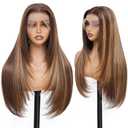 Honey Blonde 13x4 HD Lace Front Wig 26inch Layered Synthetic Lace Pre Plucked Straight Glueless Wigs for Black Women with Sunkissed Highlights