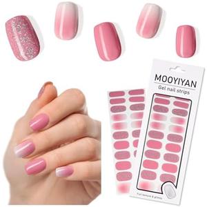 4 x MOOYIYAN Gloss Nail Strips|Uv Free|22 Pcs,Gel Nail Stickers|Long Lasting Two Weeks and Easy to Apply&Remove|Dazzle Pink