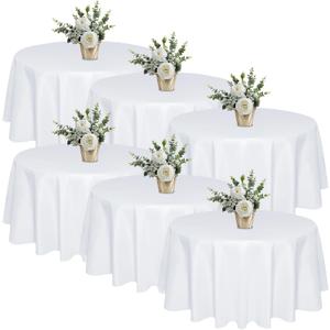 6 Pack 120 In Round White Tablecloths - Reusable Polyester Table Covers  Protect from Spills (Not Waterproof)  for Weddings, Banquets, Parties  Ships Folded, Wrinkles Likely, Steam Before Use