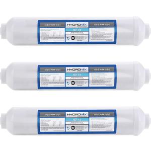 Hydronix ICF-10 Inline Post Activated Carbon Water Filter Replacement Cartridge with 1/4-Inch NPT for Refrigerator, Ice Maker, RO Reverse Osmosis System, 2000 Gallons - 1 Year Capacity (3 Pack)