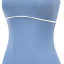 Women's Camisole Leotard with Adjustable Straps for Ballet Dance Leotards (Medium, Dragonfly Blue/White Line)