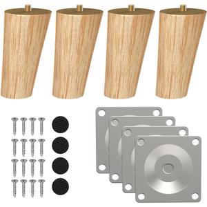 Wood Furniture Legs, 4 inch Solid Wood Sofa Legs Pack of 4 Round Couch Legs Replacement Legs for Sofa Dresser Coffee Table Cabinet Bed Home DIY (4"/10cm Slant) (4"x2.3")