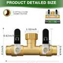 Hose Splitter 2 Way, Heavy Duty Brass Garden Hose Splitter, Water Hose Bib Spigot Splitter with 0.59" Full Flow Ball Valve Outlet & Shut-Off Valve 3/4'' Connector Outdoor Water Faucet Adapter