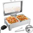THXSUN Electric Chafing Dish Set, Dual 4.5QT Electric Buffet Server, Half Size Roll Top Stainless Steel Food Warmers with Temperature Control for Catering & Events