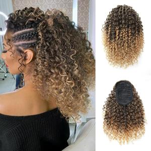 YXCHERISHAIR Ponytail Extension,Curly Wavy Ponytail Ombre Drawstring Ponytail Hair Extensions for Women Natural Wavy Synthetic Hairpiece for African Women Daily Use party(T1B/30, 14inch)