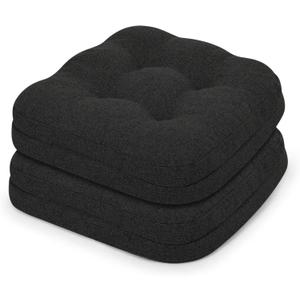 baibu Set of 2 Dining Chair Cushions, Dual-Layer Patent Design Memory Foam Kitchen Chair Cushions, Non-Slip Seat Pads with Ties, 16.5 x 16.5 x 3.5in, 2 Pack, Black