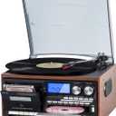 9-in-1 Record Player Bluetooth Turntable with Built-in Stereo Speakers, AM/FM Radio, CD & Cassette Player, USB/SD Playback, Remote Control for Vinyl Lovers and Music Enthusiasts (Dark Brown-2)