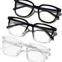 GFUIARA Blue Light Blocking Glasses for Women Men,Fashion Square Blue Blockers Glasses,Computer/TV/Phones/Gaming Glasses (3pack Black+black Clear+clear)
