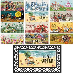 Nuanchu Seasonal Door Mat Interchangeable Doormat Inserts Entrance Welcome Mats 22 x 10 Inches Non Slip Mats Gifts for Front Door 4th of July Summer Decoration (No Frame)(Retro)