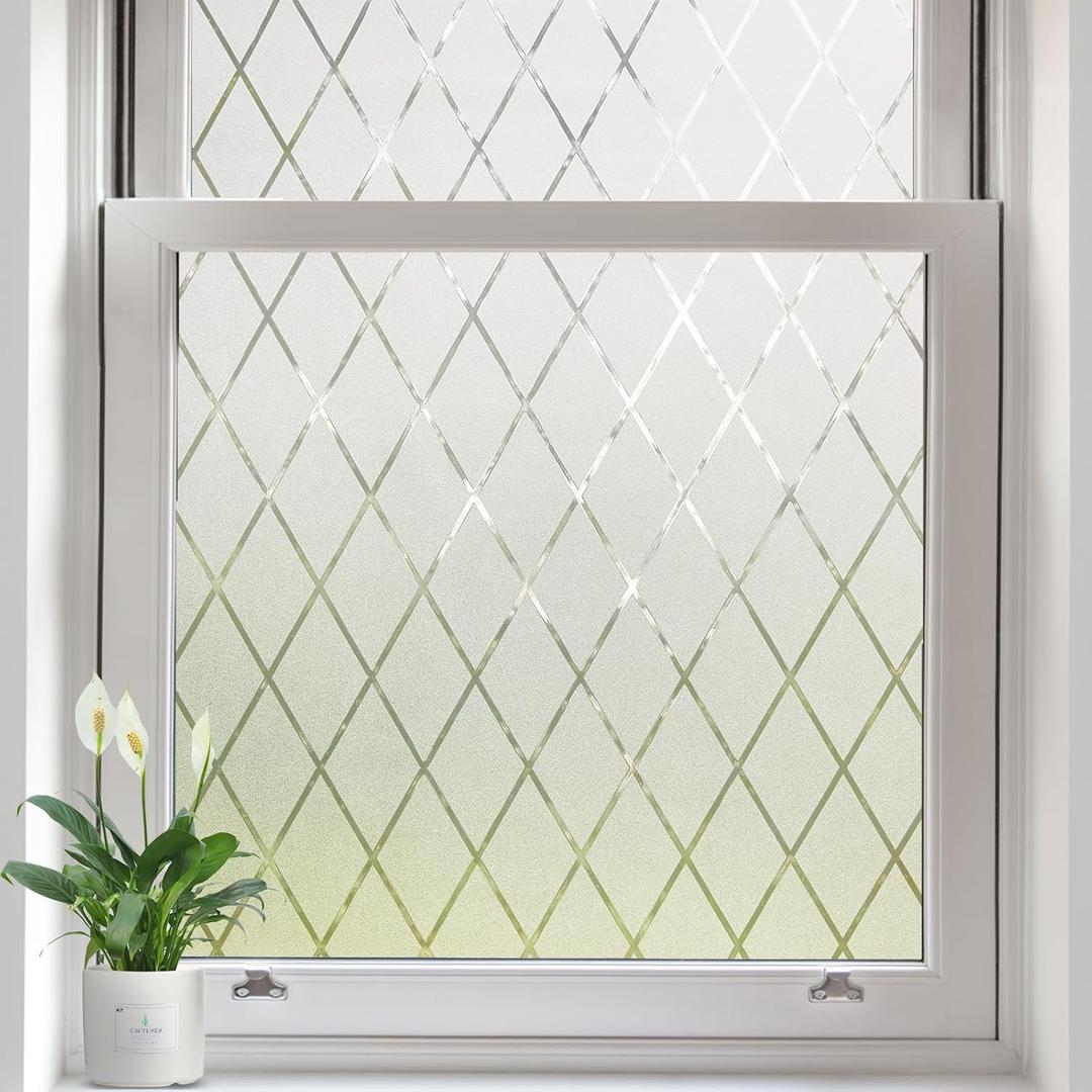 Privacy Window Film Day & Night, Static Cling Frosted Glass Window Film, 99% UV Blocking, No Glue Removable Window Covering for Bathroom Bedroom Kitchen Office (17.5 x 78.7 in)