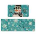 Tailus Hello Winter Snowman Blue Teal Kitchen Rugs Set of 2, Let It Snow Snowflakes Buffalo Kitchen Mats Decor, Christmas Holiday Seasonal Floor Door Mat Home Decorations -17x29 and 17x47 Inch