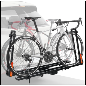 TOOENJOY Folding Hitch Bike Rack, Heavy Duty Bicycle Carrier Platform with Single Arm and Tier Strap, Fits 2" Hitch Receiver for SUV Pickup Truck, 2-Bike Capacity
