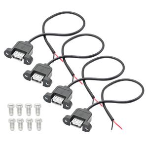 4Pcs USB A Female to 2 Pin Bare Wire 30CM, 5V/3A USB Female Socket 2 Pin Pigtail Open End Power 22AWG Cable with Mounting Screws, for Installed or Replace Repair DIY Cable