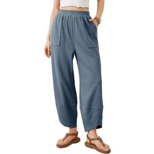 Womens Baggy Wide Leg Pants Summer Casual Elastic Waist Palazzo Harem Pants with Pockets, XXL