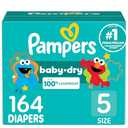 Pampers Diapers - Baby Dry - Size 5, 164 Count, Absorbent Disposable Infant Diaper (Packaging May Vary)
