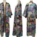 cu4eve Summer Cardigan For Women Lightweight Satin Open Front Long Kimono Swimsuit Cover Ups Silk Robe Plus Size