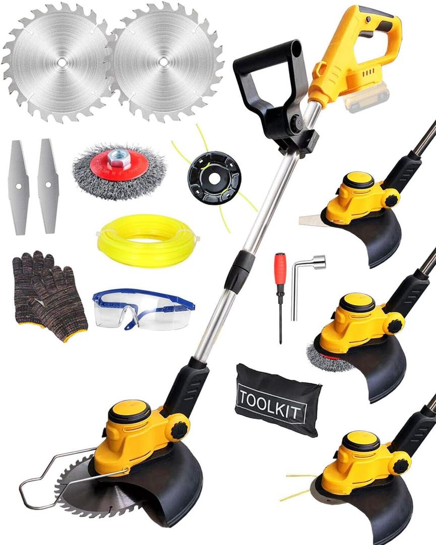 Cordless Weed Wacker for Dewalt 20V, 4 in 1 Lightweight Cordless String Trimme,12" Weed Eater Battery Powered, Brush Cutter for Lawn, Yard and Bush Trimming (No Battery) (Yellow)