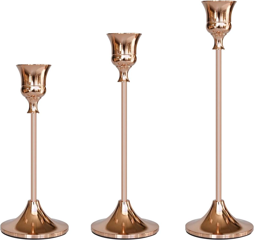 Candlestick Holders Rose Gold, 3 Packs Taper Candle Holder for Candlesticks, Candle Sticks Holder Decor for Home Decor