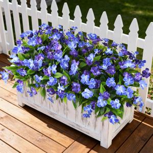 Artificial Fake Flowers for Outdoor, 6 Bundles UV Resistant Faux Plants Decoration Silk Flowers No Fade Plastic Flowers for Outside Planters Home Porch Patio Yard Garden Decor (Dark&light Blue)