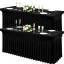 Moosfor Spandex Fitted 6FT Rectangle Tablecloth 2 Pack, Elastic Stretch Wrinkle Resistant Table Skirt, Washable Reusable Table Cover for Wedding, Banquet, Party, Events (Black, 72Lx30Wx30H Inch)