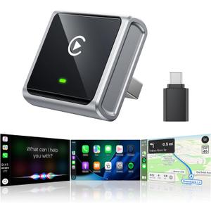 2026 Wireless CarPlay Adapter for Apple Only, Upgrade Mini Aluminium Car Play Adapter Converts Wired to Wireless CarPlay for iPhone, Plug & Play, Auto Connect Fast and Stable, with USB-C, Grey (Gray)