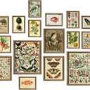 16 PCS Framed Vintage Wall Art Decor, Botanical Cottagecore Wall Prints for Bedroom, Gallery Wall Frame Set, Farmhouse Posters for Living Room Aesthetic, Rustic Dorm Home Collage Kit (12"x15" Framed, Drab)