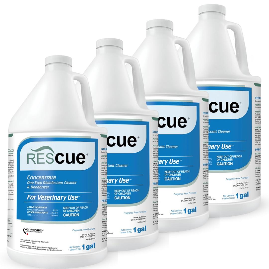 REScue One-Step Disinfectant Cleaner & Deodorizer  For Veterinary Use, Animal Shelters, Pet Foster Homes, Kennels, Litter Box, Pet Grooming Surfaces  Sanitizing Concentrate, 1 Gallon (4 Pack)