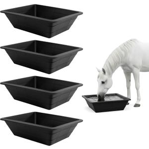 4 Pcs Rubber Feeder Pan,3 Gallon Horse Feed Bucket Utility Feed Bucket,Large Utility Heavy Duty Horse Trough Feeder for Pig Goat Chicken Dogs Farm Small Animal